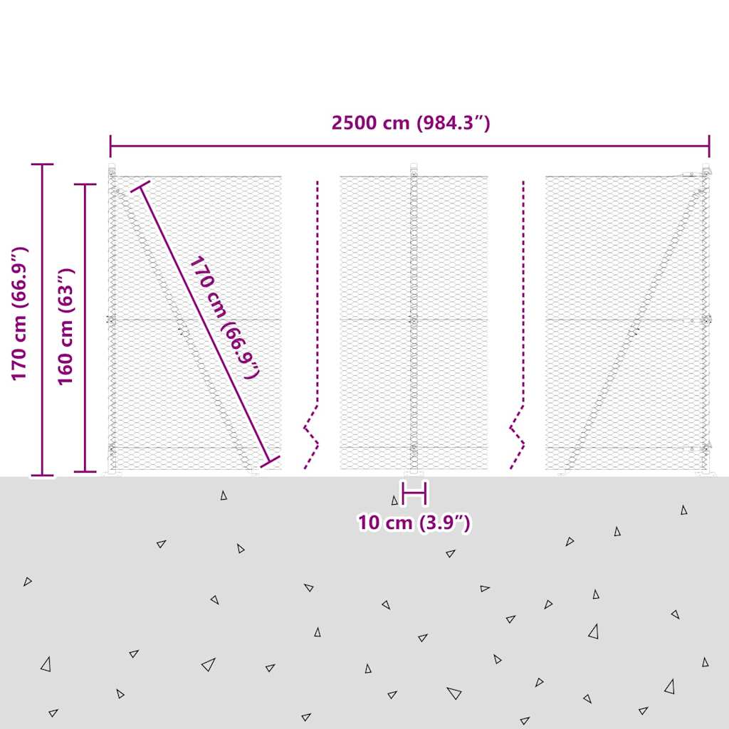 Heksagonalna ograda s betonskom osnovom 25 x 1,6 m Siva Mreža