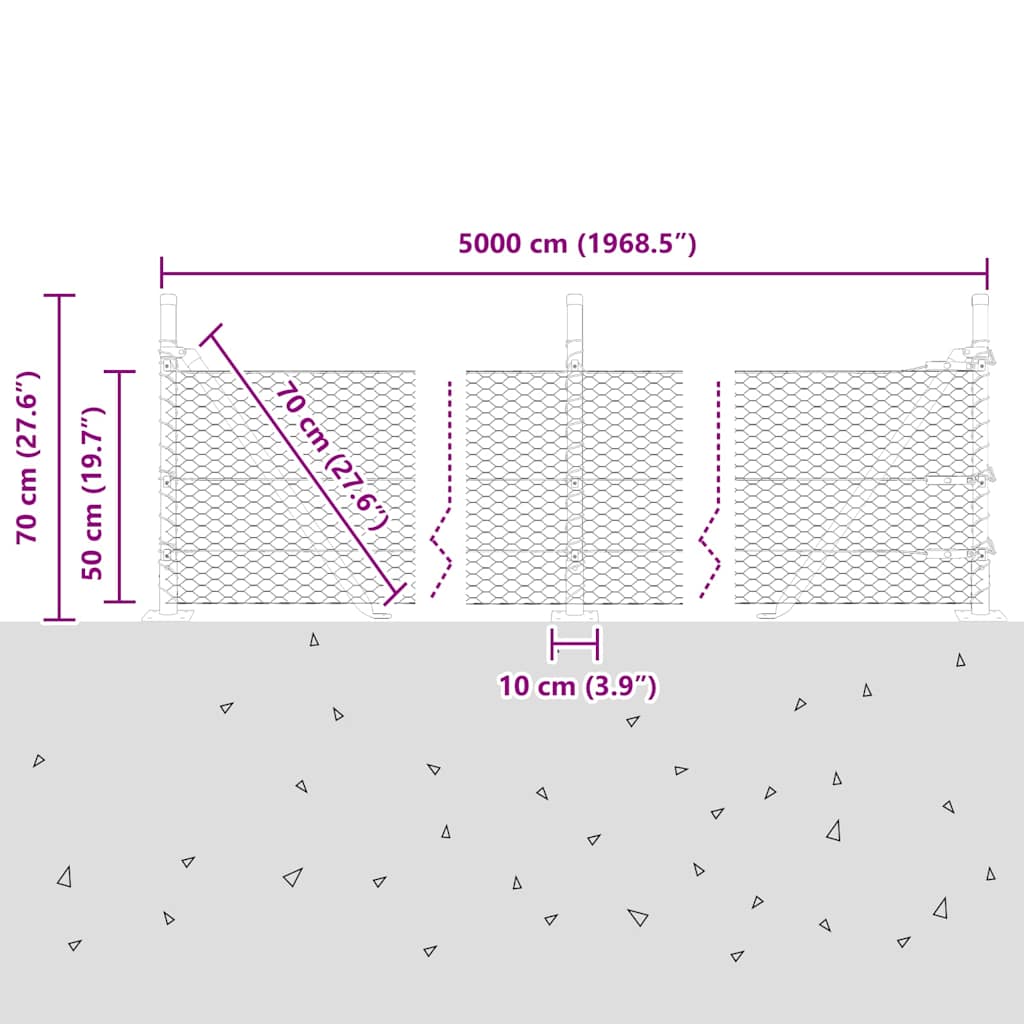 Heksagonalna ograda s betonskom osnovom 50 x 0,5 m Siva Mreža