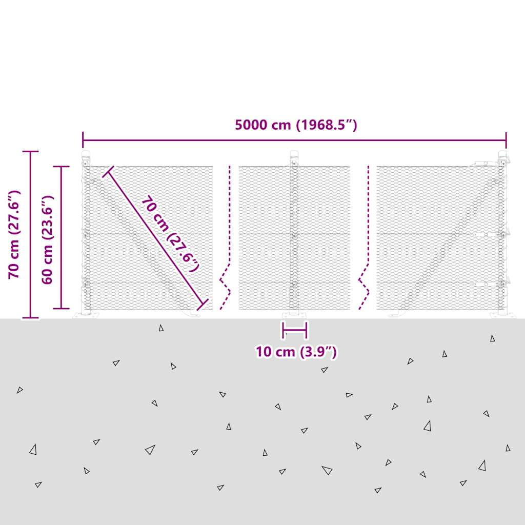 Heksagonalna ograda s betonskom osnovom 50 x 0,6 m Siva Mreža