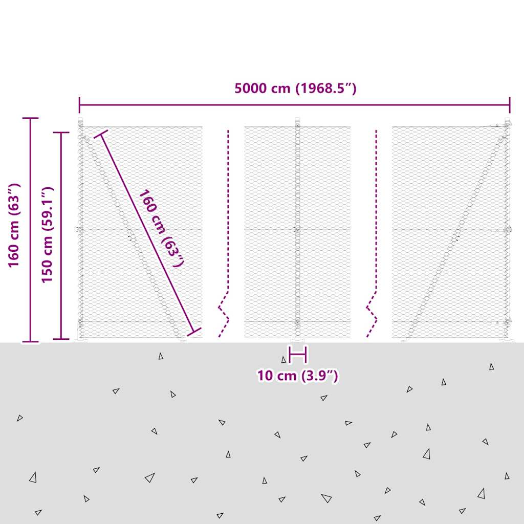 Heksagonalna ograda s betonskom osnovom 50 x 1,5 m Siva Mreža
