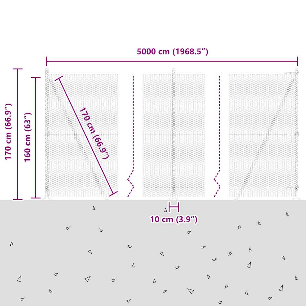 Heksagonalna ograda s betonskom osnovom 50 x 1,6 m Siva Mreža