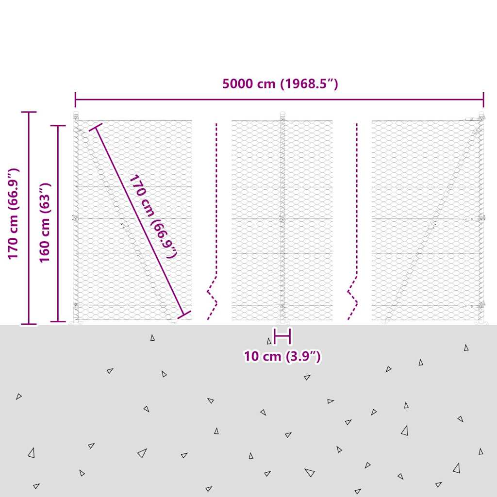 Heksagonalna ograda s betonskom osnovom 50 x 1,6 m Siva Mreža