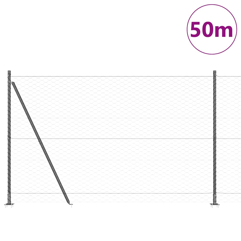 Heksagonalna ograda s betonskom osnovom 50 x 1,6 m Siva Mreža