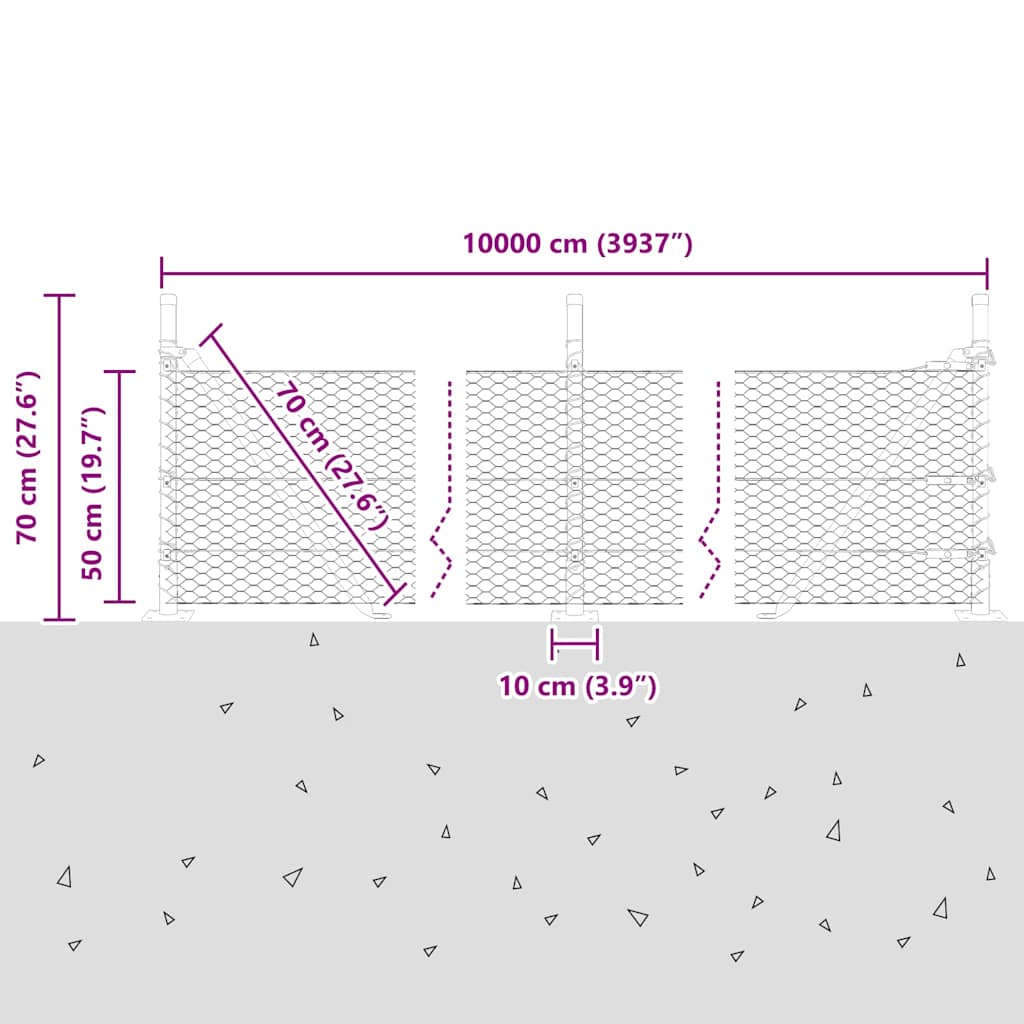 Heksagonalna ograda s betonskom osnovom 100 x 0,5 m Siva Mreža
