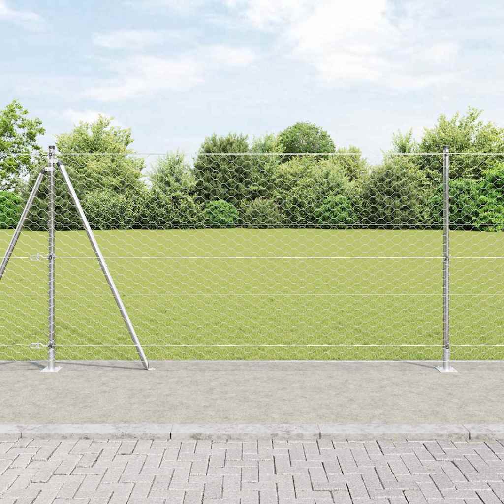 Heksagonalna ograda s betonskom osnovom 25 x 1,2 m Srebrna