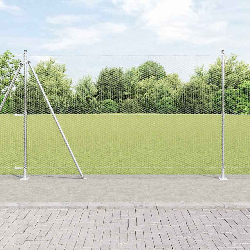 Heksagonalna ograda s betonskom osnovom 25 x 1,6 m Srebrna