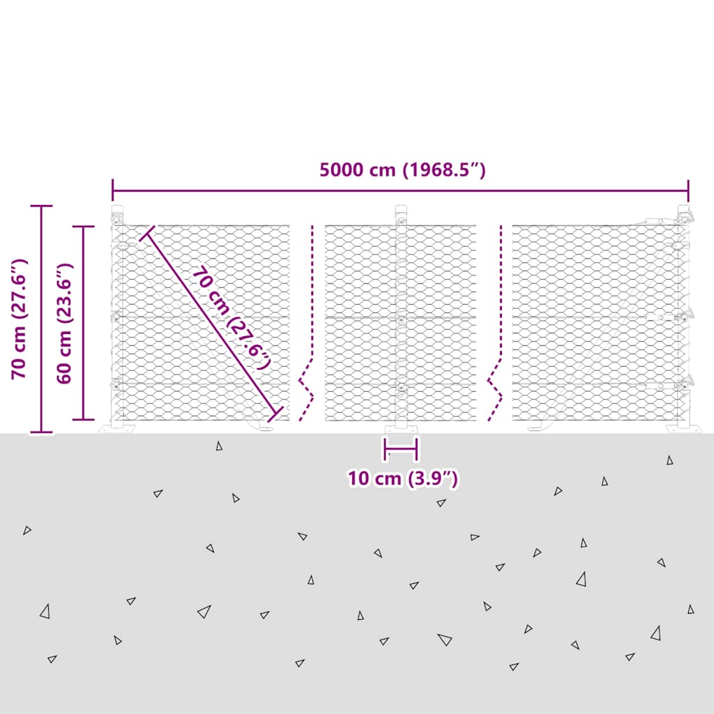 Heksagonalna ograda s betonskom osnovom 50 x 0,6 m Srebrna