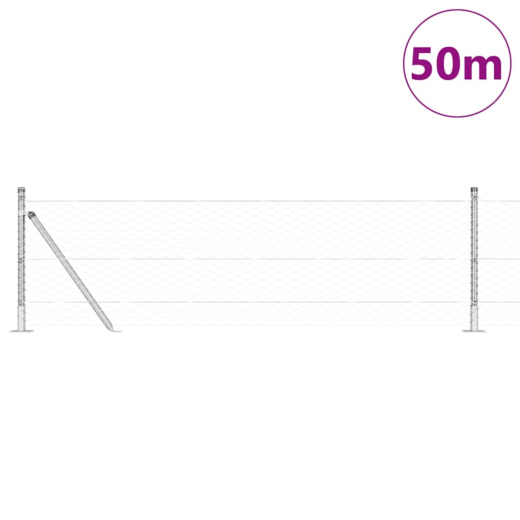 Heksagonalna ograda s betonskom osnovom 50 x 0,6 m Srebrna