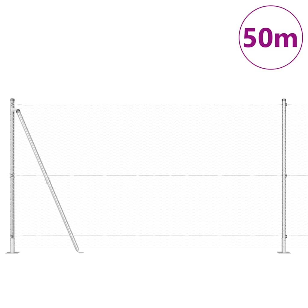 Heksagonalna ograda s betonskom osnovom 50 x 1,2 m Srebrna