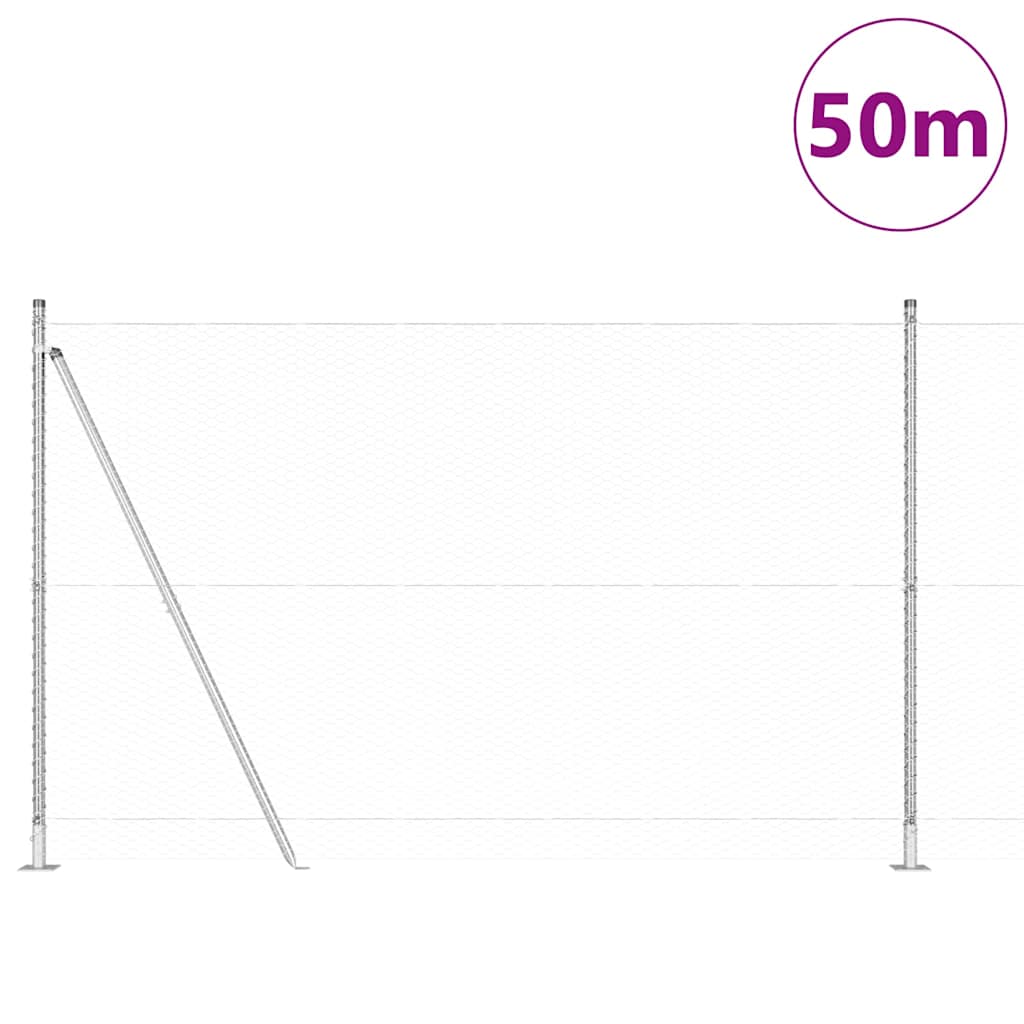 Heksagonalna ograda s betonskom osnovom 50 x 1,4 m Srebrna