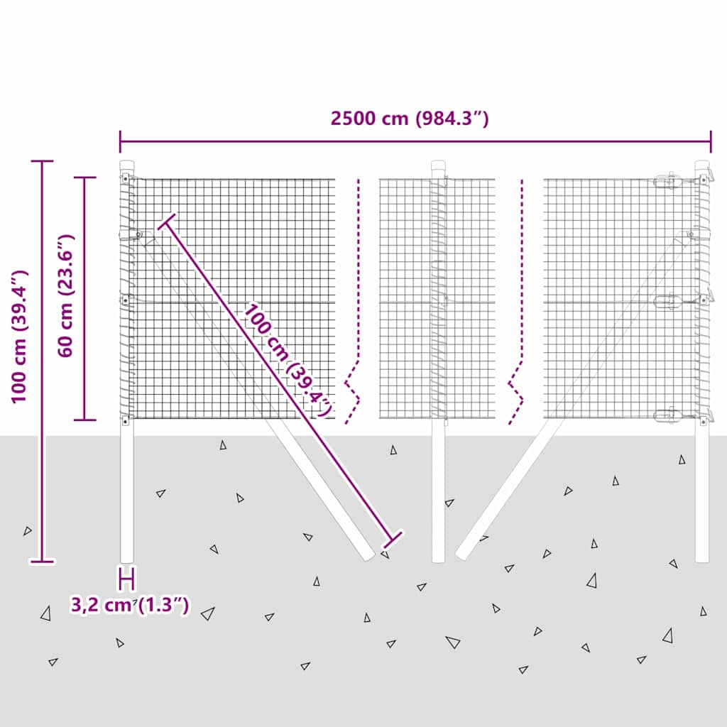 Temeljna zavarena žičana ograda 25 x 0,6 m Srebrna Mreža