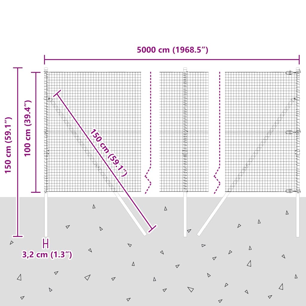 Temeljna zavarena žičana ograda 50 x 1 m Vruće pocinčani čelik