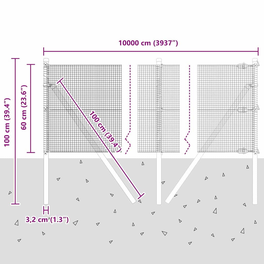 Temeljna zavarena žičana ograda 100 x 0,6 m Siva Mreža