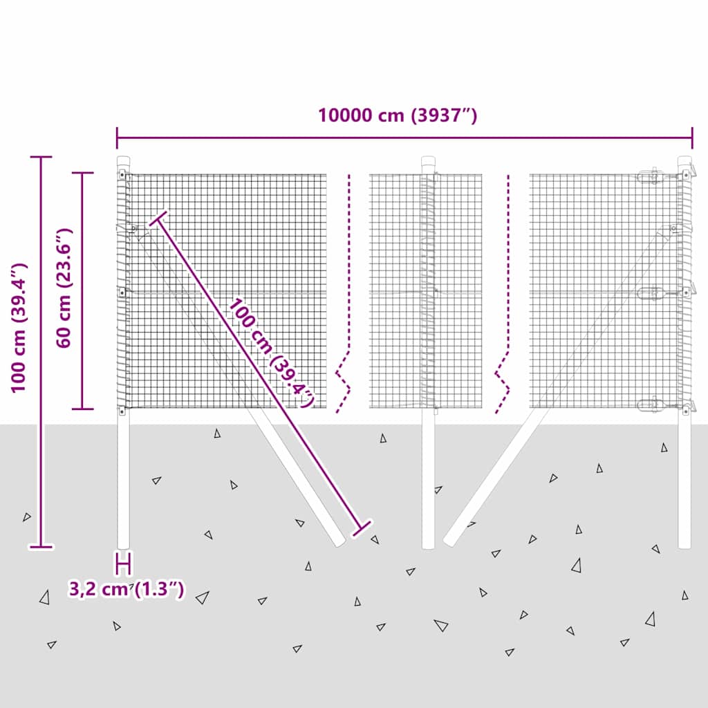 Temeljna zavarena žičana ograda 100 x 0,6 m Siva Mreža