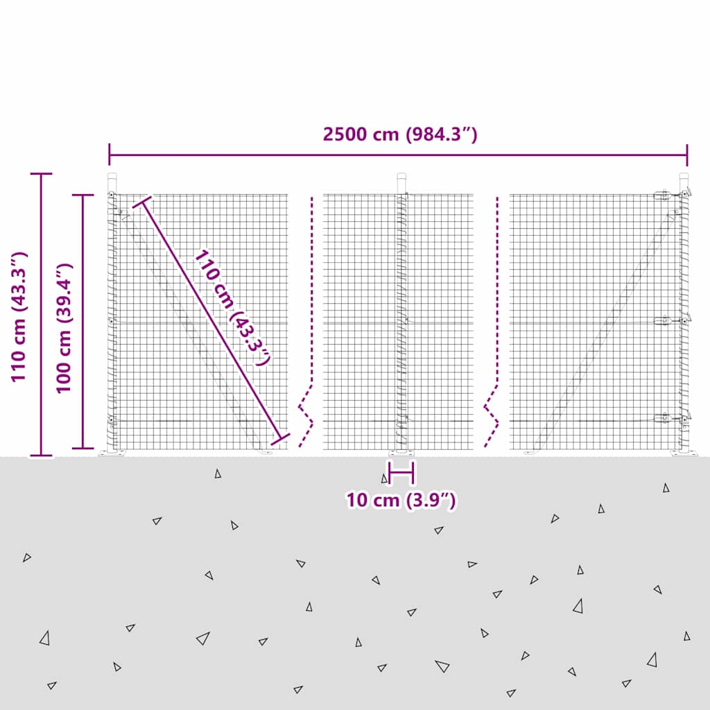 Zavareno žičano ogradno mreža s betonskom podlogom 25 x 1 m