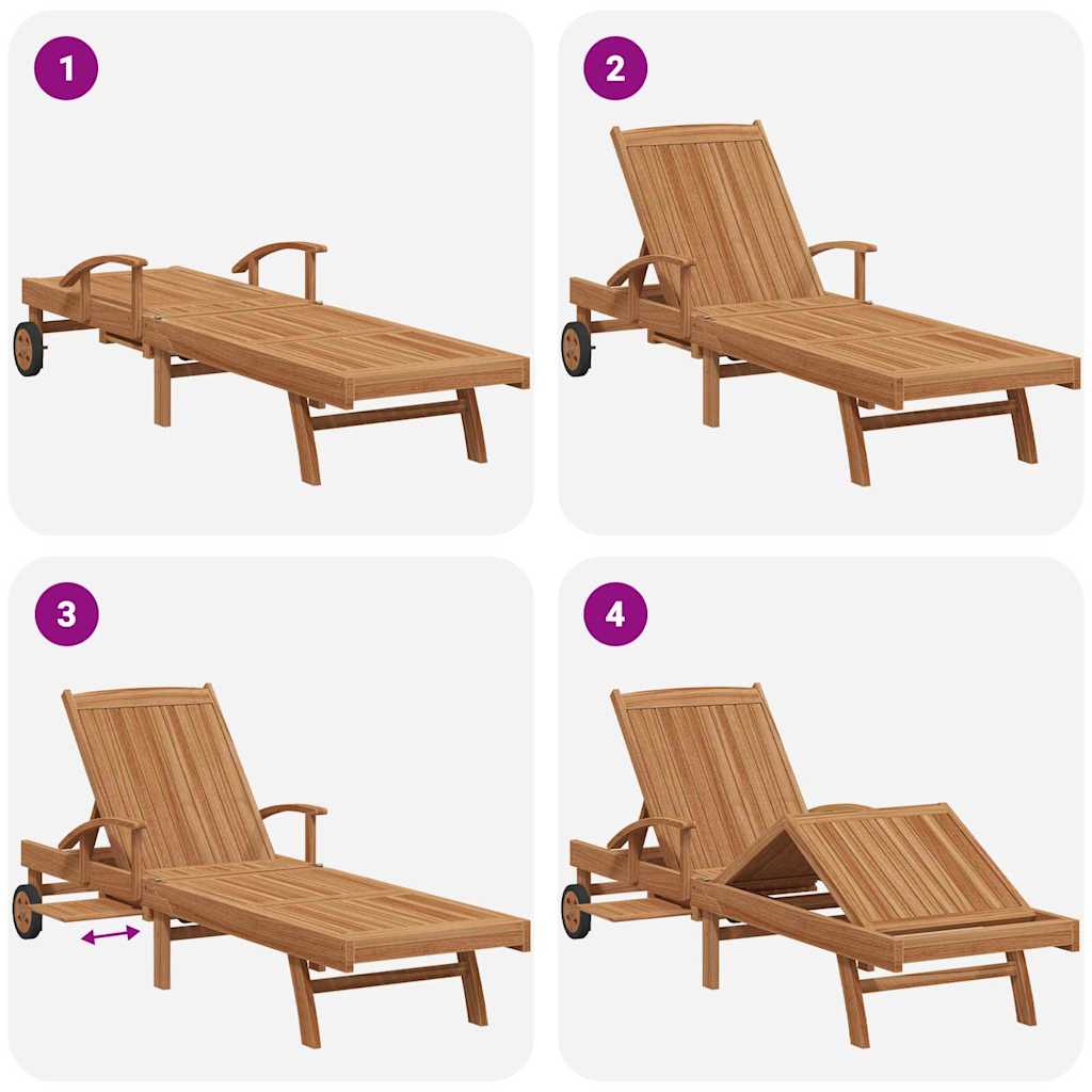 Ležaljka za sunčanje s jastukom 2 pcs Smeđa Čvrsto teak drvo