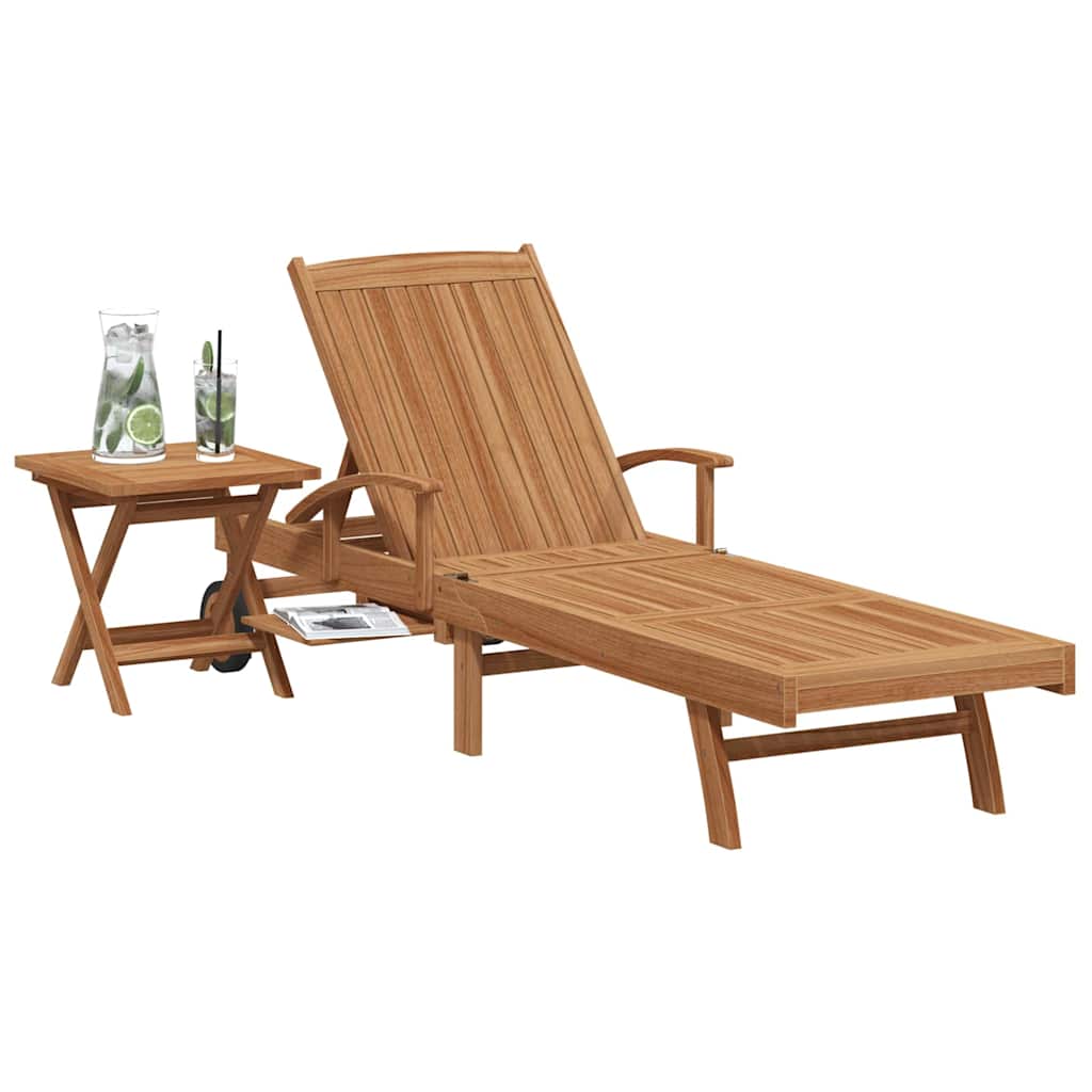 Ležaljka za sunčanje s jastukom 2 pcs Smeđa Čvrsto teak drvo