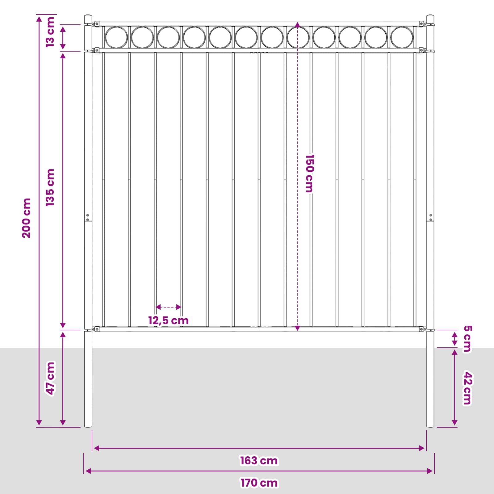 Element Ograde ASSEN Siva 170 x 200 cm Čelik