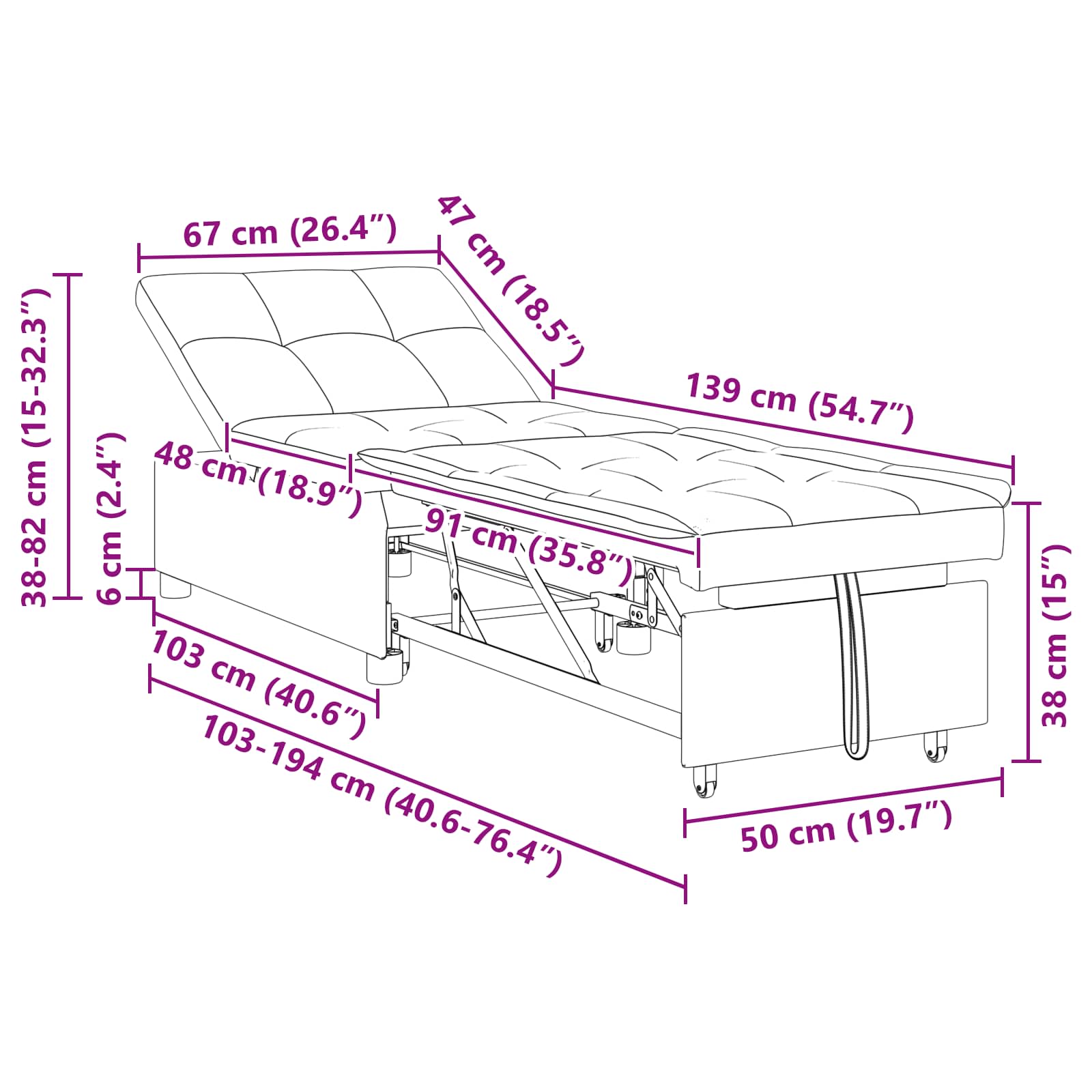 Krevet-sofa na razvlačenje Svijetlo siva 194 x 50 x 82 cm