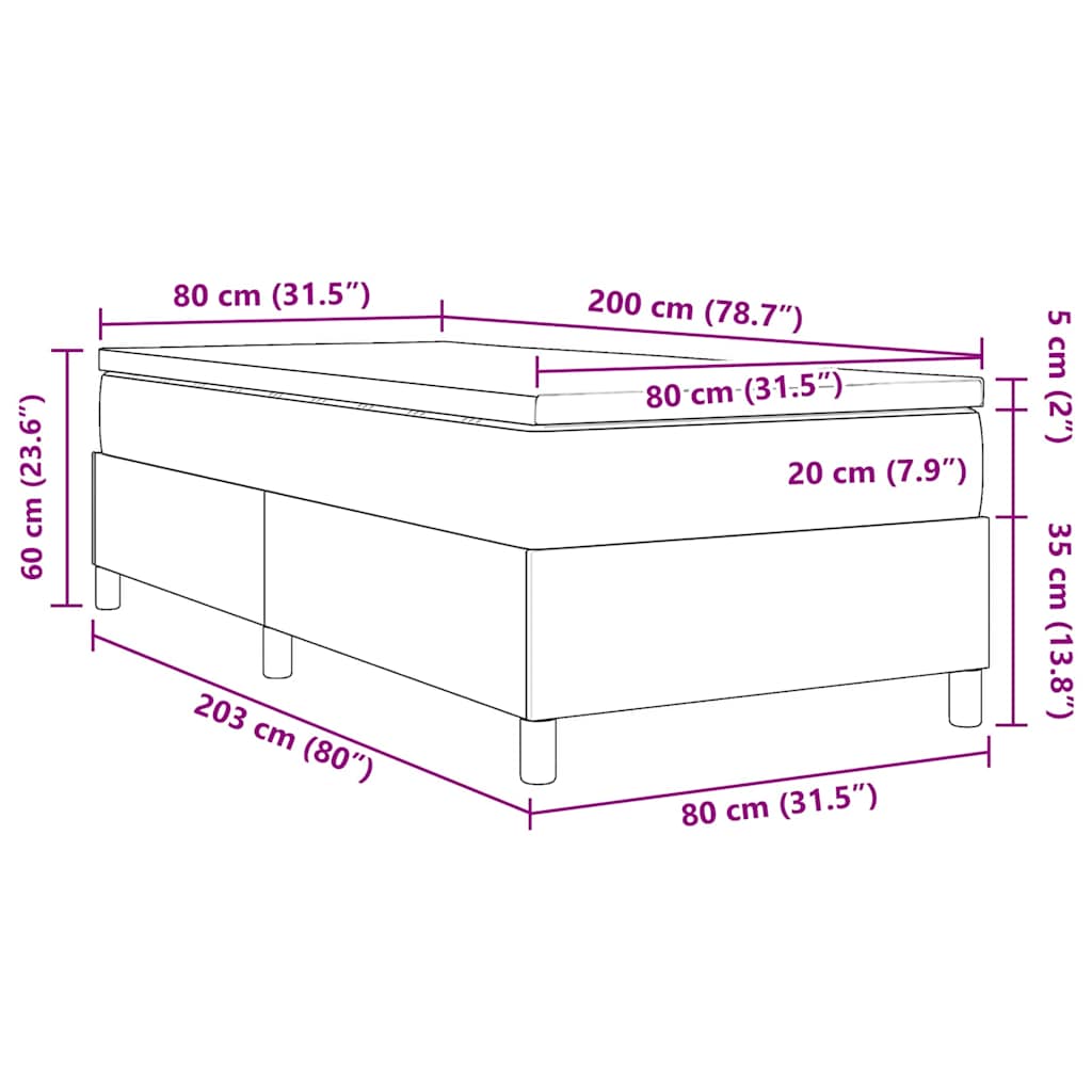 Krevet s opruga kutije Svijetlo siva i bijela. 80 x 200 cm