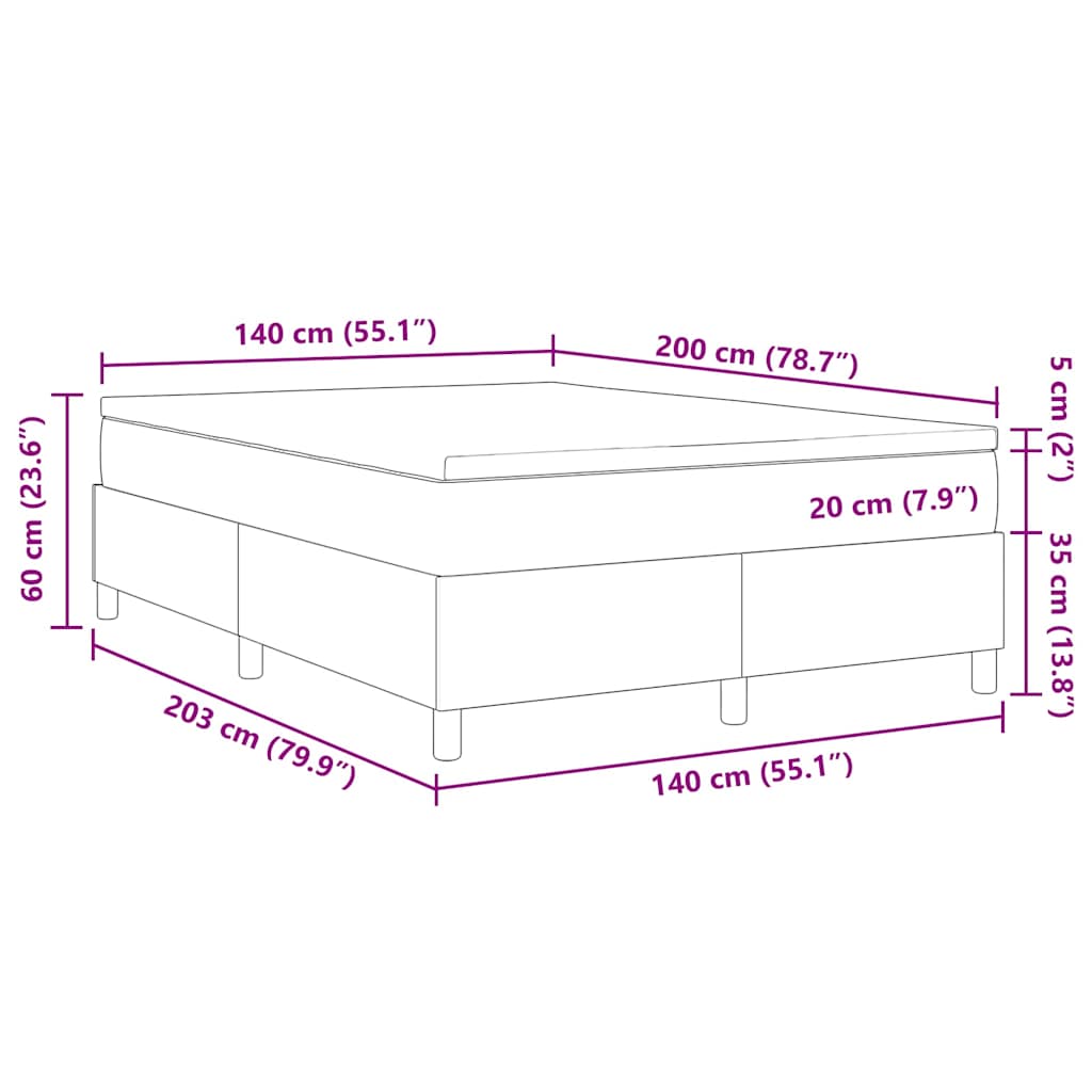 Krevet s opruga kutije Tamno siva i bijela 140 x 200 cm