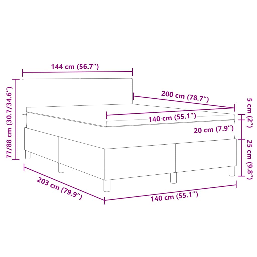 LED Box Spring Krevet Svijetlo siva i bijela. 140 x 200 cm