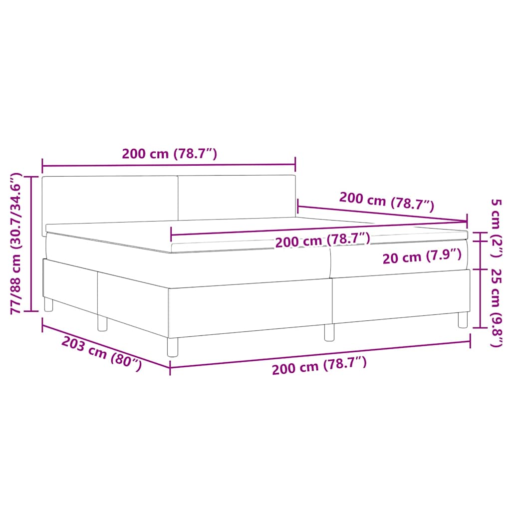 LED Box Spring Krevet s uzglavljem Krema i bijela 200 x 200 cm