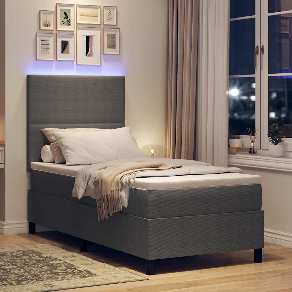 LED Box Spring Krevet Svijetlo siva i bijela. 90 x 200 cm