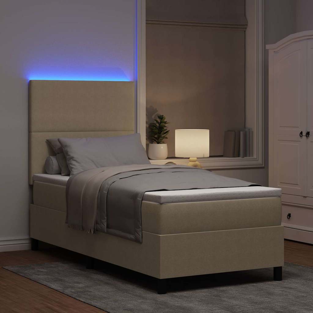 LED Box Spring Krevet Svijetlo siva i bijela. 100 x 200 cm