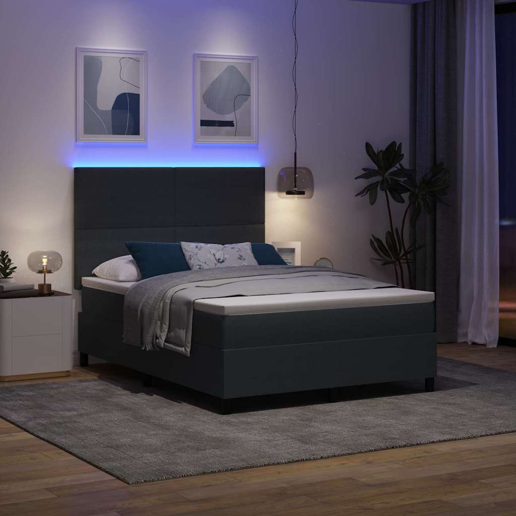 LED Box Spring Krevet Tamno siva i bijela 140 x 200 cm