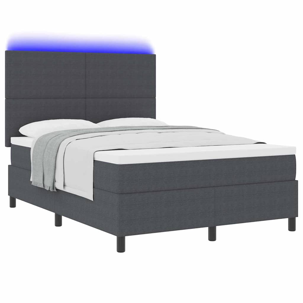 LED Box Spring Krevet Tamno siva i bijela 140 x 200 cm