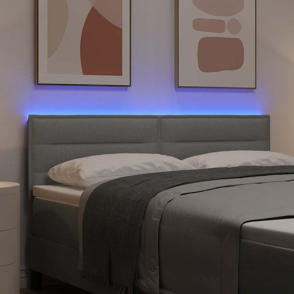 LED glava kreveta s LED trakama Svijetlo siva 144 cm tkanina