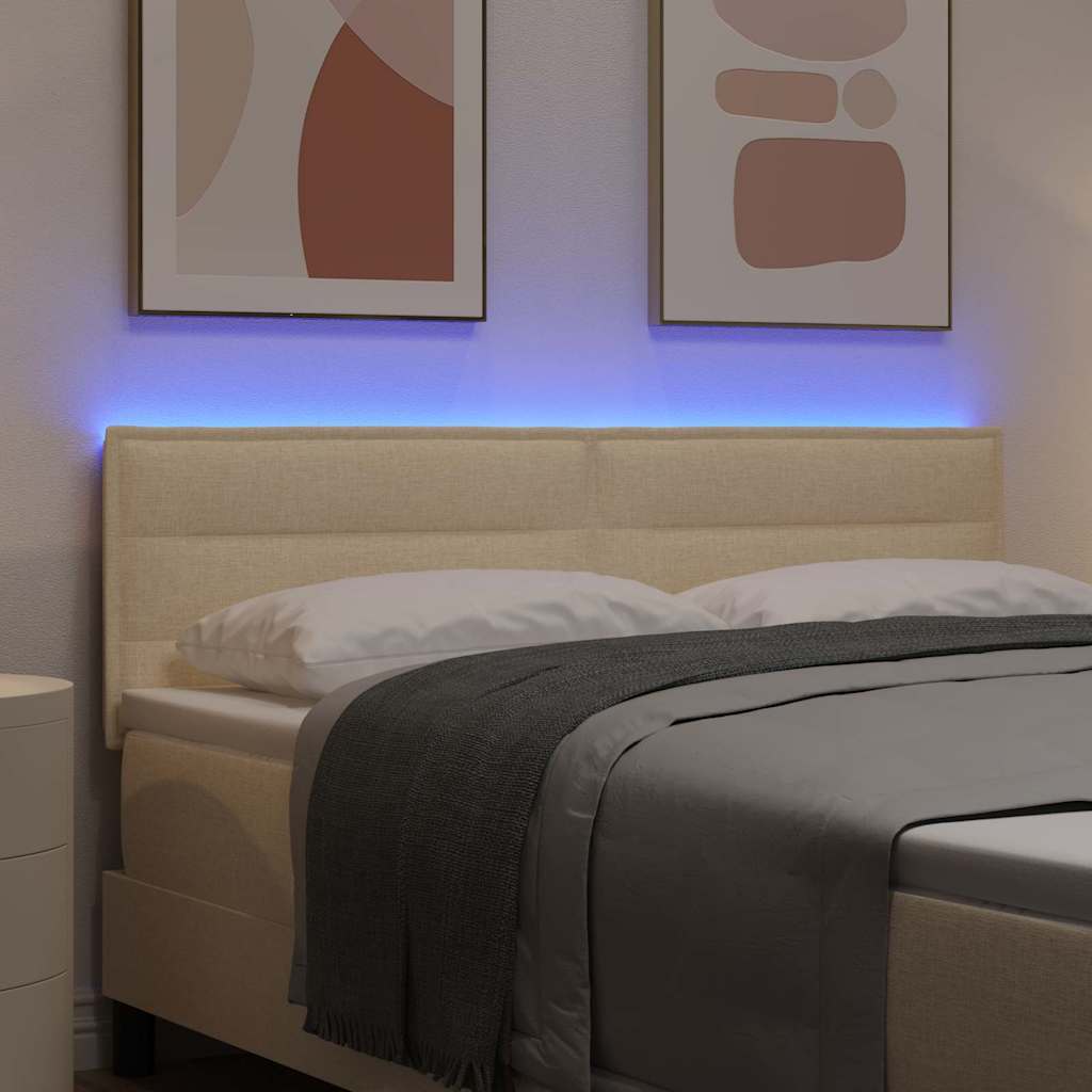 LED glava kreveta s LED trakama Krema 160 cm tkanina