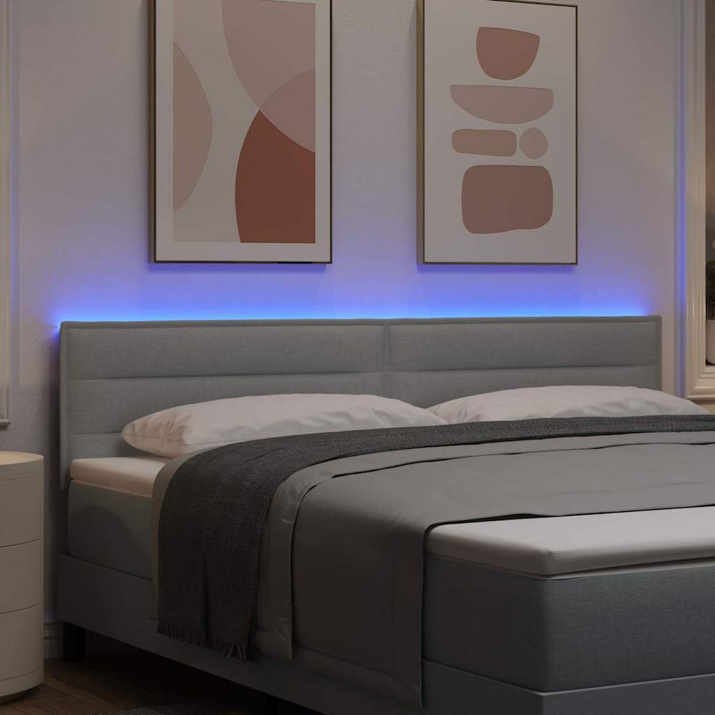 LED glava kreveta s LED trakama Svijetlo siva 180 cm tkanina