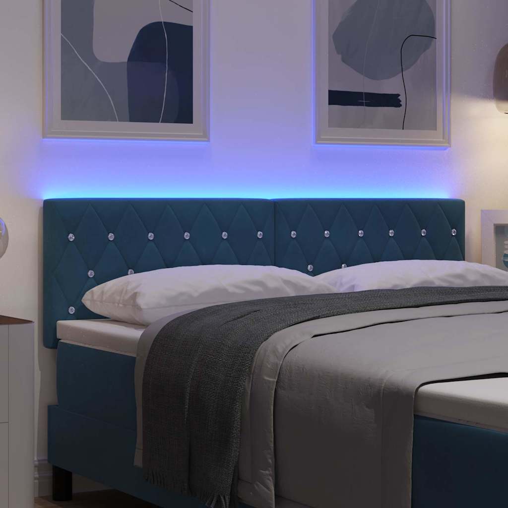 LED glava kreveta s LED trakama Tamno plava 160 cm Baršun