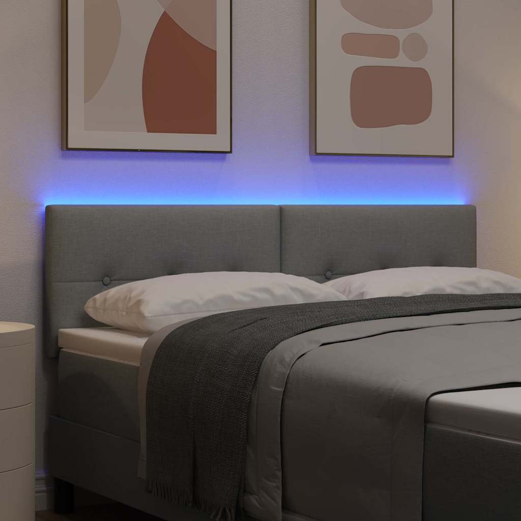 LED glava kreveta s LED trakama Svijetlo siva 144 cm tkanina