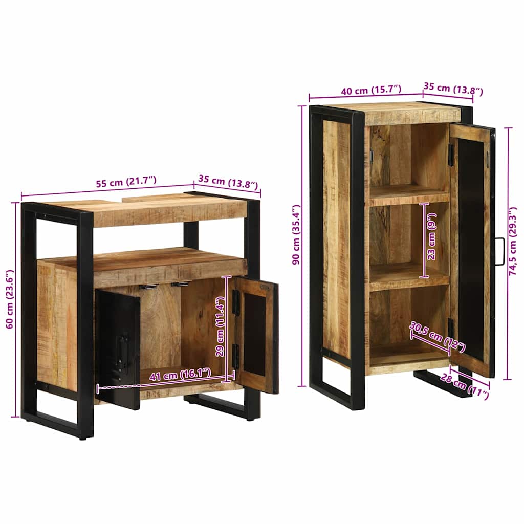 Set namještaja za kupaonicu s ladicama 2 pcs Čvrsto drvo manga