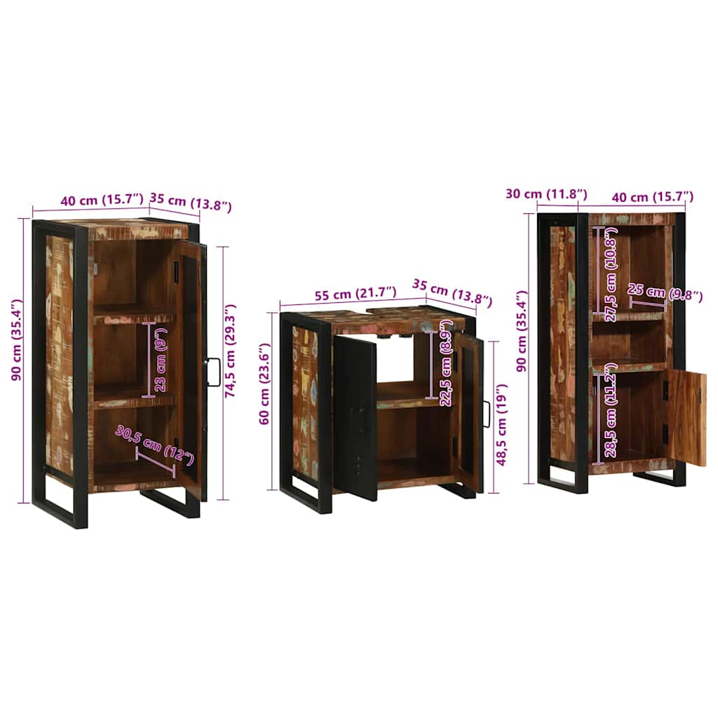 Set namještaja za kupaonicu 3 pcs Čvrsto drvo iz reciklaže