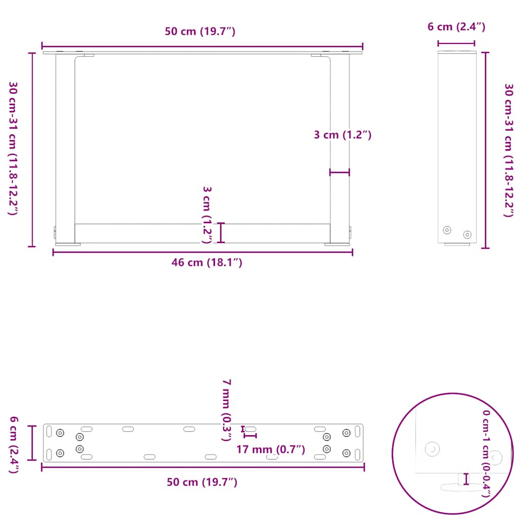 Noge za klub stolić U-oblik 2 kom Prirodni čelik 50 x (30-31) cm Čelik