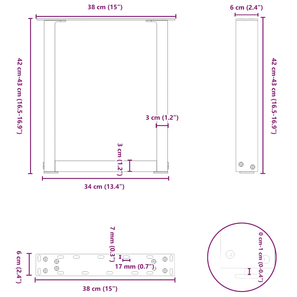 Noge za klub stolić U-oblik 2 kom Prirodni čelik 38 x (42-43) cm Čelik