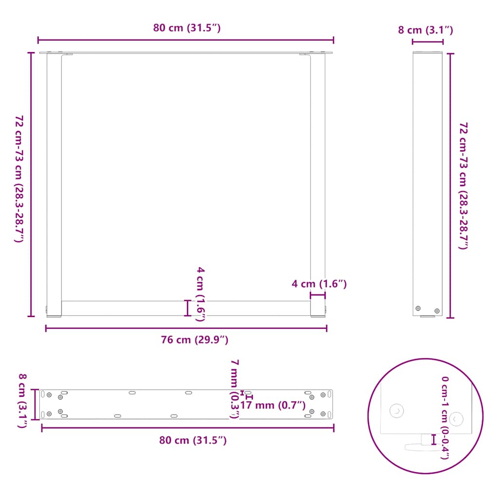 Noge za blagovaonski stol U-oblik 3 kom antracit 80 x (72-73) cm čelik