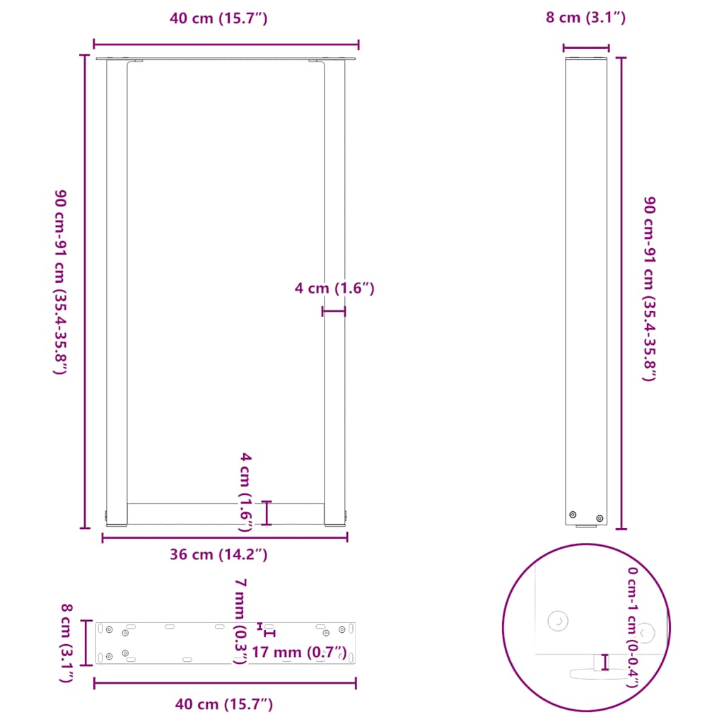Noge za barski stol U-oblika 2 kom Bijele 40 x (90-91) cm Čelik