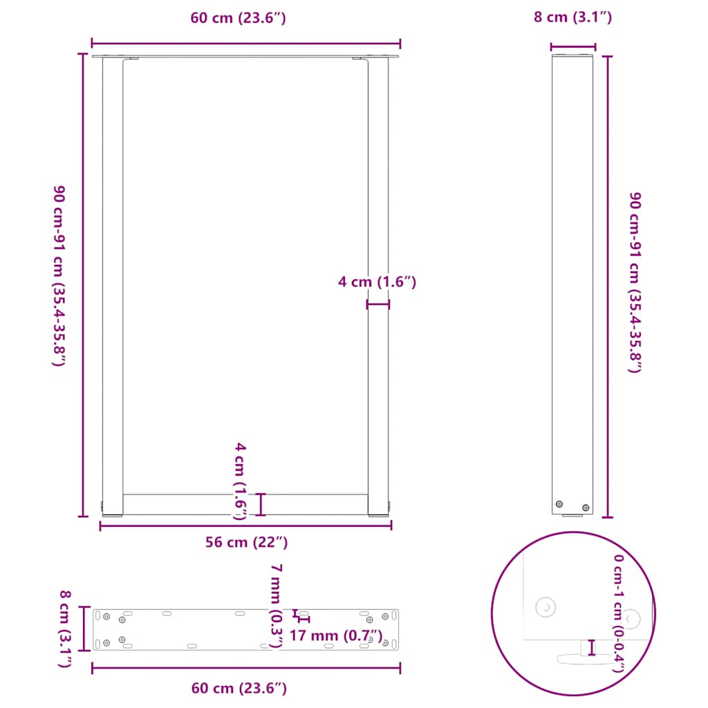 Noge za barski stol U-oblika 2 kom Bijele 60 x (90-91) cm Čelik