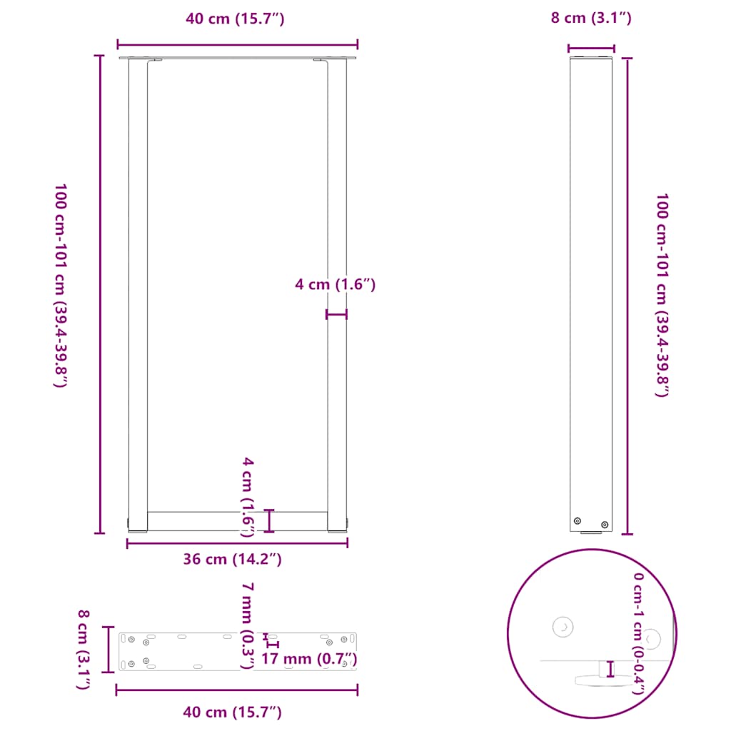 Noge za barski stol U-oblika 2 kom antracit 40 x (100-101) cm čelik