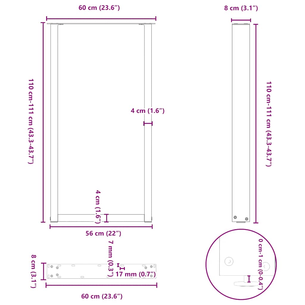 Noge za barski stol U-oblika 2 kom antracit 60 x (110-111) cm čelik