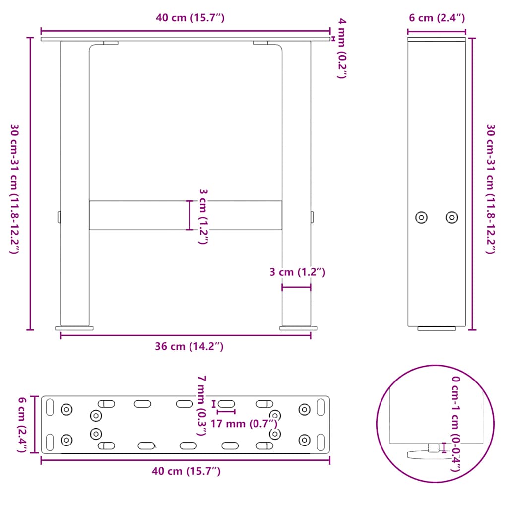 Noge za klub stolić bijele 2 kom 40 x (30-31) cm čelik