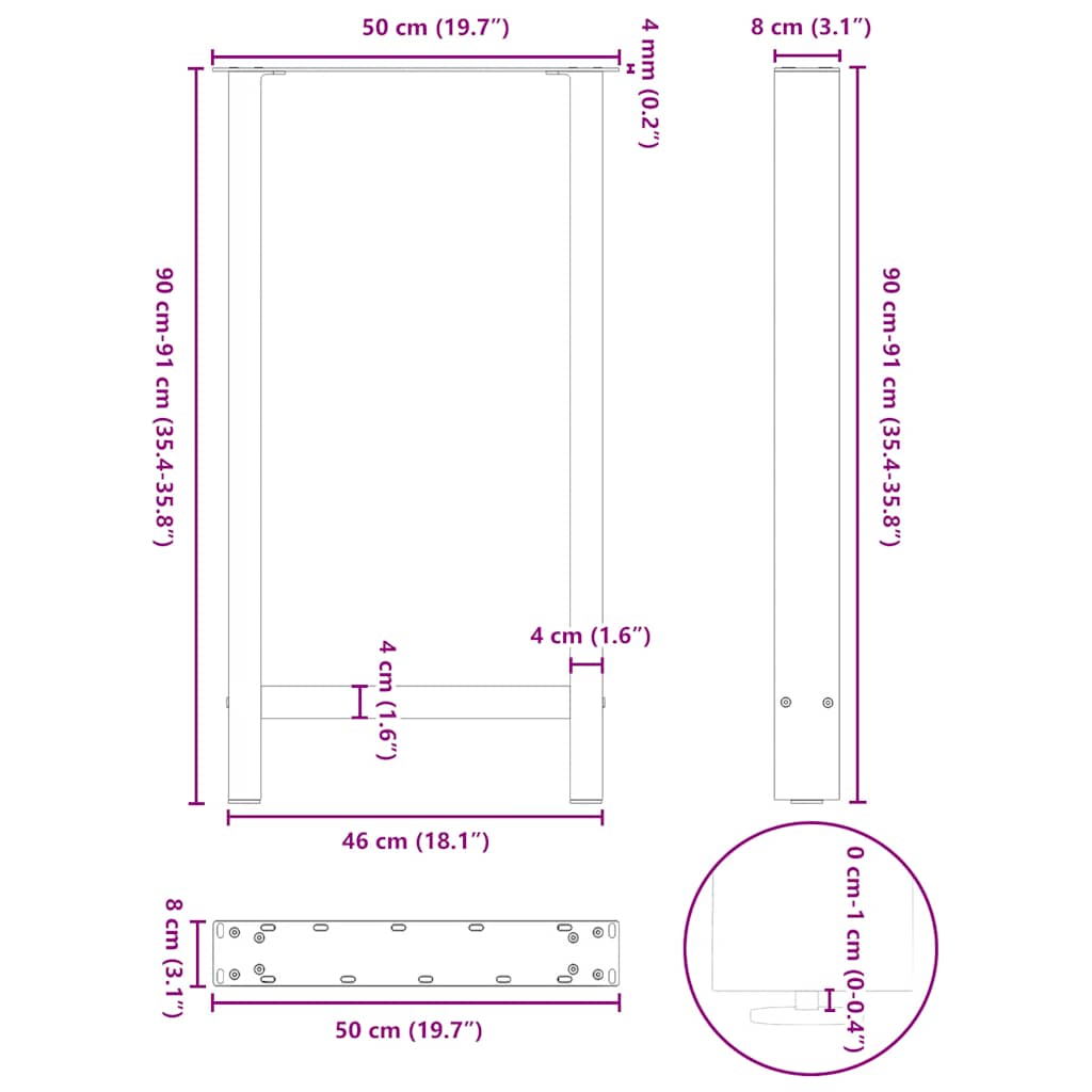 Noge za barski stol Crne 2 kom 50 x (90-91) cm Čelik