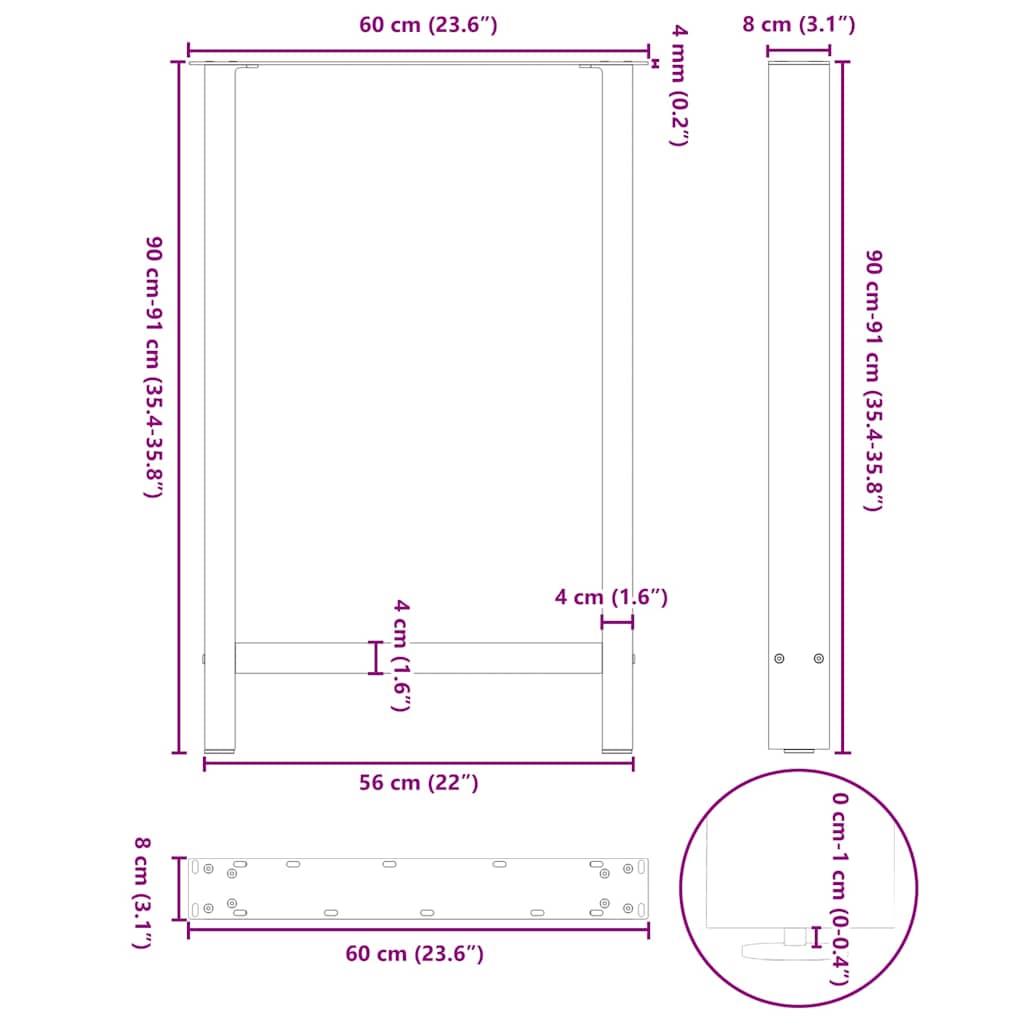 Noge za barski stol antracit boje 2 kom 60 x (90-91) cm čelik