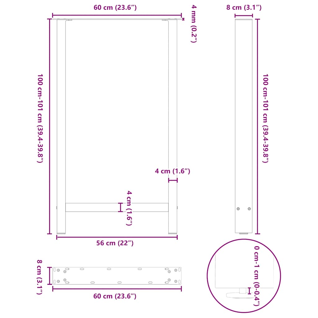 Noge za barski stol antracit boje 2 kom 60 x (100-101) cm čelik