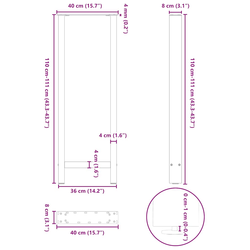 Noge za barski stol antracit boje 2 kom 40 x (110-111) cm čelik